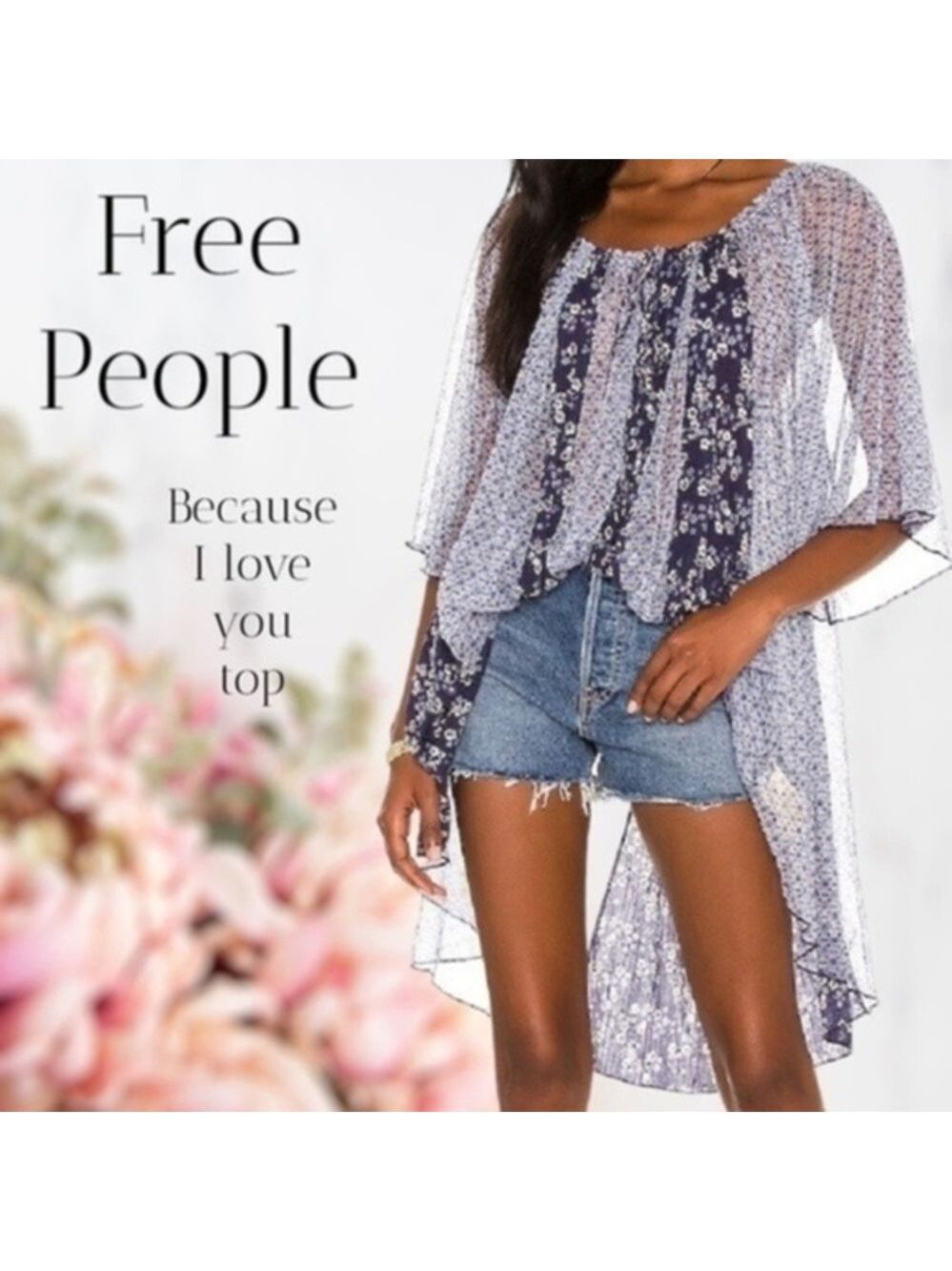 FREE PEOPLE Because I Love You OVERSIZED Flowy Contrast-Fabric Tunic Top NWT/Md - Picture 1 of 13